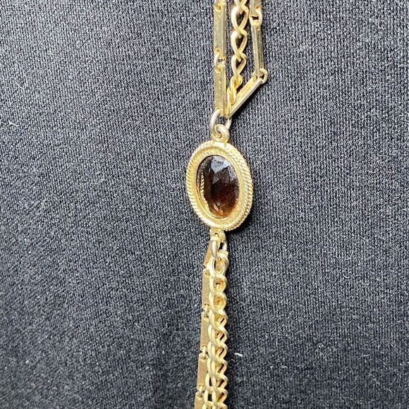 Sarah Coventry goldtone brown gems with removable lariat necklace - Picture 7 of 14